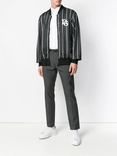Shop Dolce & Gabbana Striped Bomber Jacket In Black