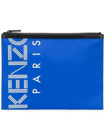 Shop Kenzo Logo Zipped Pouch - Blue