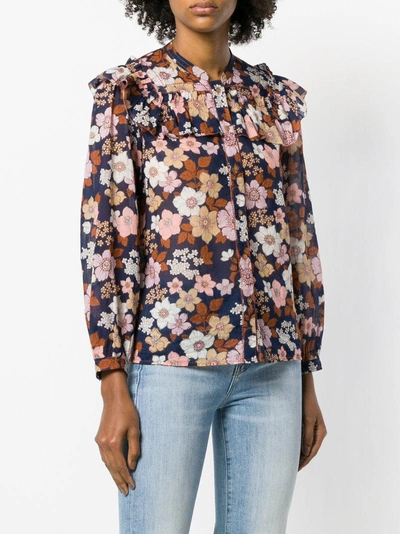 Shop M.i.h. Jeans Mih Jeans Ruffled Floral Blouse - Blue