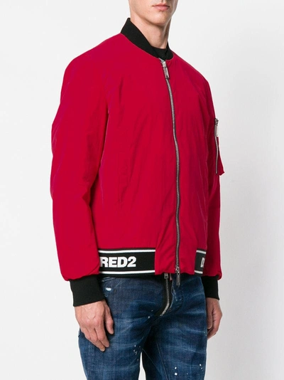 Shop Dsquared2 Logo Band Bomber Jacket In Red