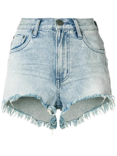 Shop One Teaspoon Frayed Mini Denim Shorts In Blue