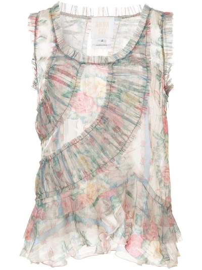 Shop Anna Sui Sheer Ruched Vest Top - Neutrals