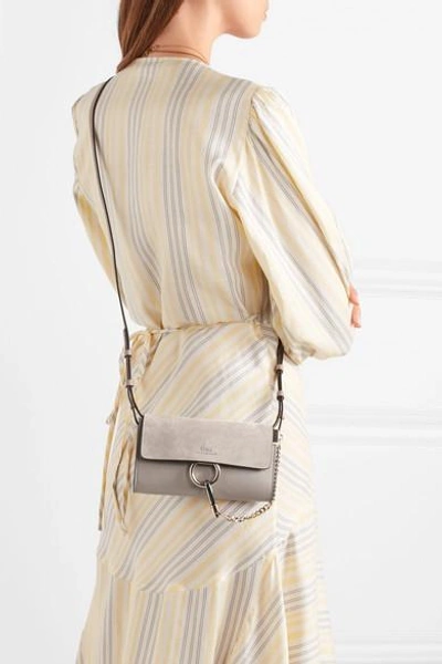 Shop Chloé Faye Mini Leather And Suede Shoulder Bag In Gray