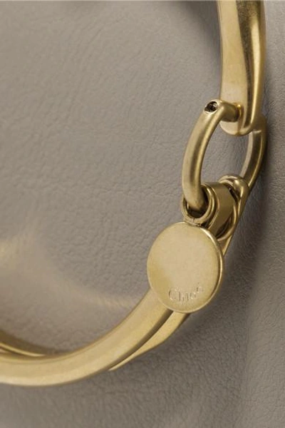 Shop Chloé Nile Bracelet Medium Textured-leather And Suede Shoulder Bag In Gray