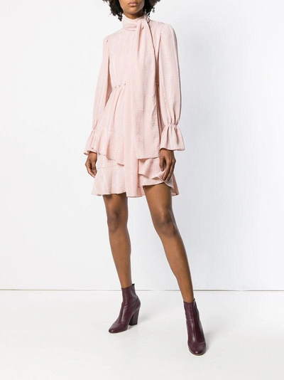 Shop See By Chloé Checked High Neck Ruffle Dress - Pink