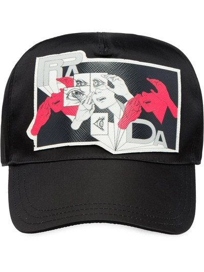 Shop Prada Printed Baseball Cap - Black