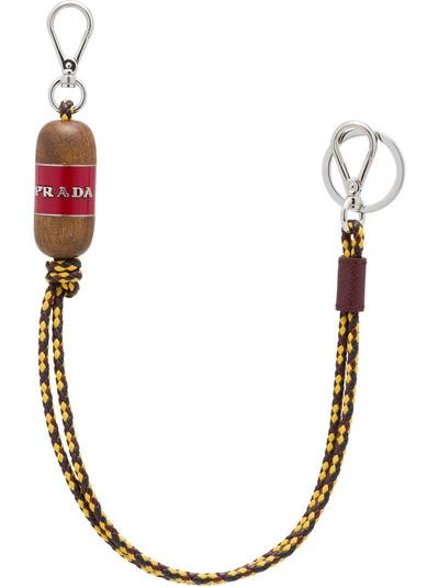 Shop Prada Braided Leather Keychain - Multicolour