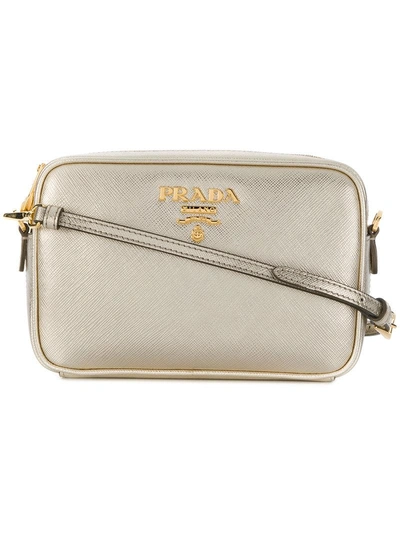 Shop Prada Saffiano Lux Clutch - Neutrals