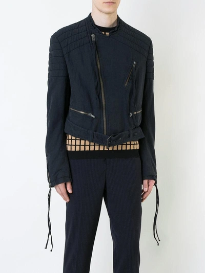 Shop Haider Ackermann Quilted Collarless Biker Jacket - Blue