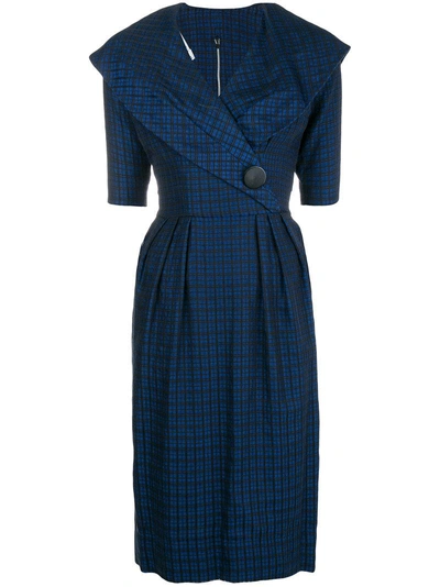 Shop William Vintage Checked Asymmetric Dress - Blue