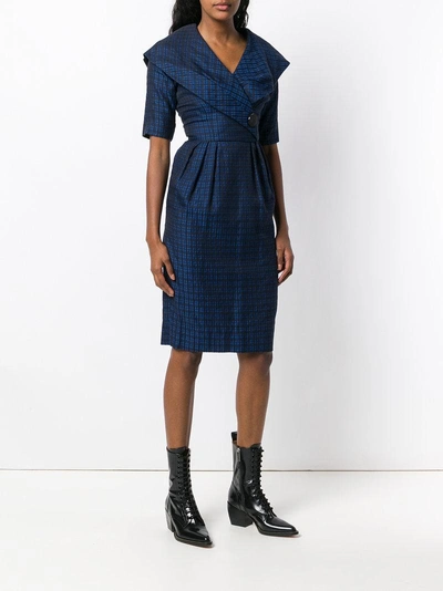 Shop William Vintage Checked Asymmetric Dress - Blue