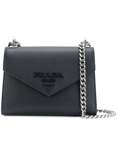 Shop Prada Flap Logo Shoulder Bag - Black