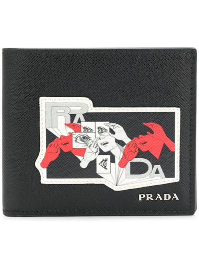 Shop Prada Printed Saffiano Billfold Wallet - Black