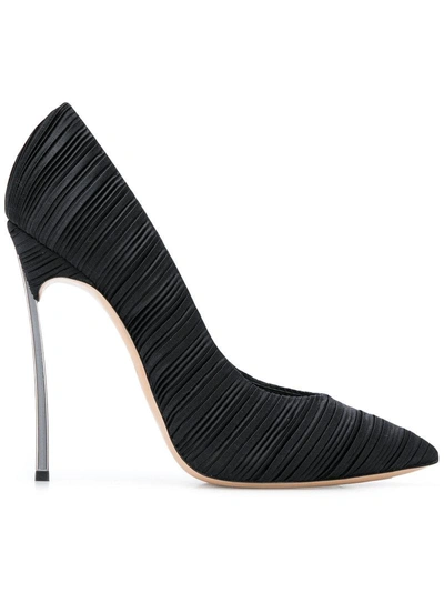 Shop Casadei Pleated Pointed Pumps - Black