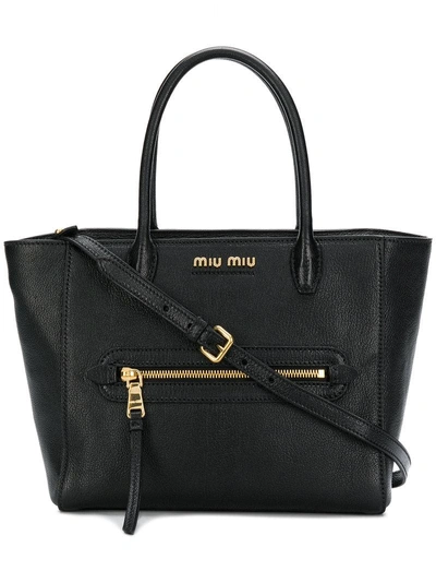 Shop Miu Miu Small Logo Tote Bag In Black