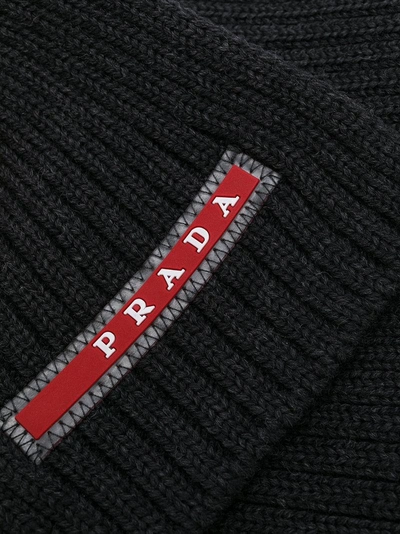 Shop Prada Logo Ribbed Scarf - Grey