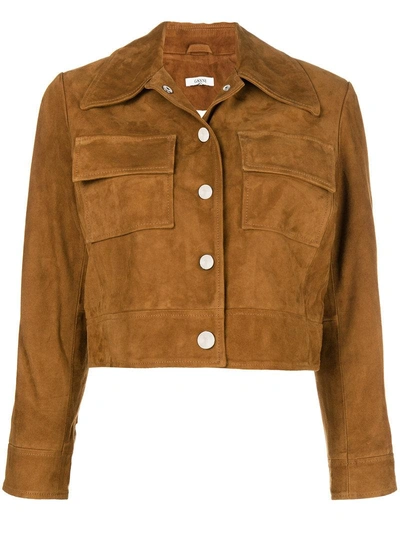 Shop Ganni Cropped Fitted Jacket - Brown