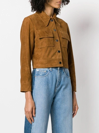 Shop Ganni Cropped Fitted Jacket - Brown