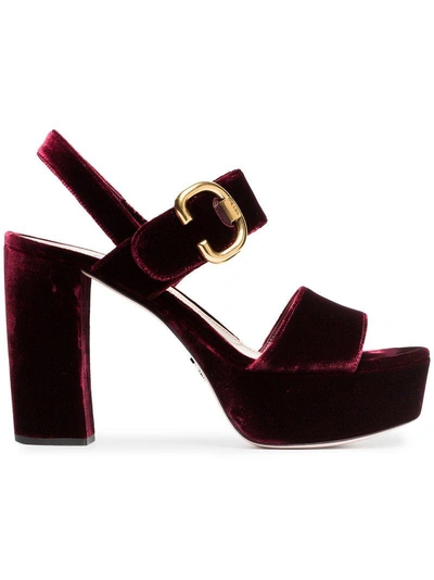 Shop Prada Bordeaux Red 105 Velvet Platform Sandals - Pink