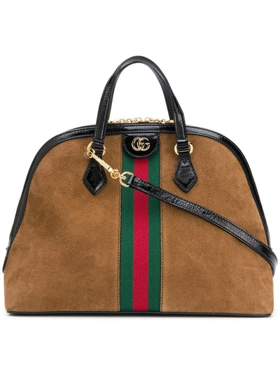 Shop Gucci Ophidia Medium Top Handle Bag - Brown