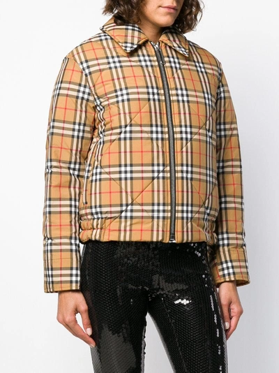 Shop Burberry Checked Bomber Jacket - Yellow & Orange