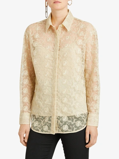 Shop Burberry Floral Lace Shirt - Yellow