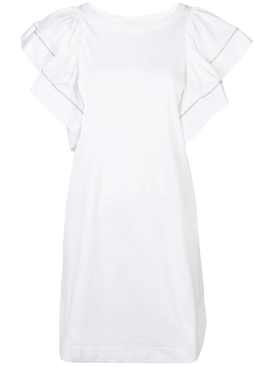 Shop See By Chloé Ruffle Sleeve Short Shift Dress - White