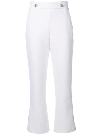 Shop Msgm High-waist Button Trousers - White