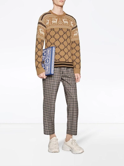 Shop Gucci Gg And Reindeer Jacquard Wool Sweater In Neutrals