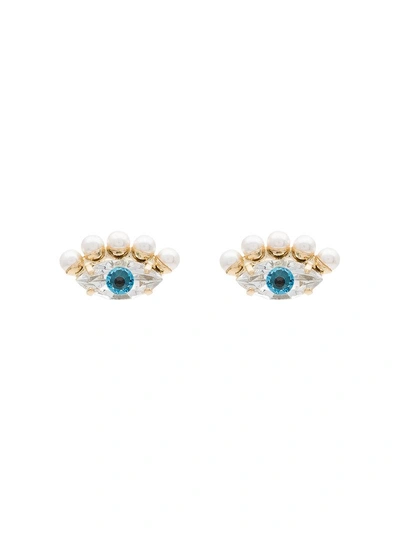 Shop Anton Heunis Gold Plated Swarovski Crystal Pearl Eye Earrings - Blue