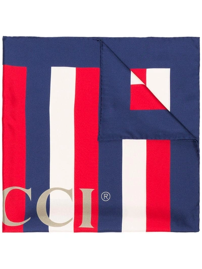 Shop Gucci Red, White And Blue Sylvie Stripe Silk Scarf