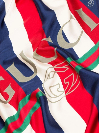 Shop Gucci Red, White And Blue Sylvie Stripe Silk Scarf