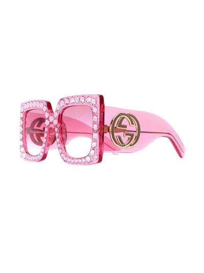 Shop Gucci Eyewear Square Crystal Sunglasses - Pink & Purple