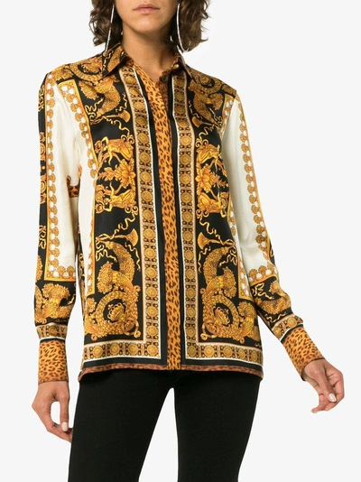 Shop Versace Black Gold Silk Print Shirt In Yellow