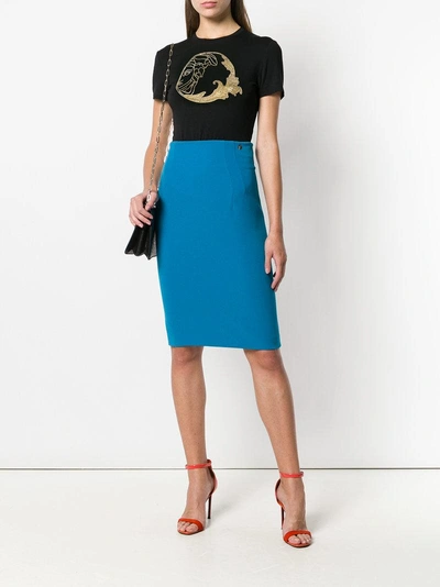 Shop Versace Collection Classic Fitted Pencil Skirt - Blue