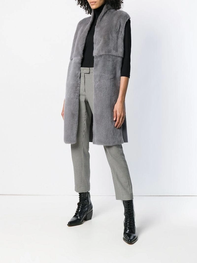 Shop Manzoni 24 Sleeveless Fur Coat - Grey