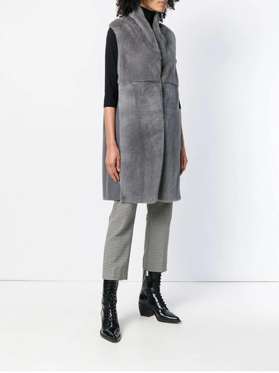 Shop Manzoni 24 Sleeveless Fur Coat - Grey