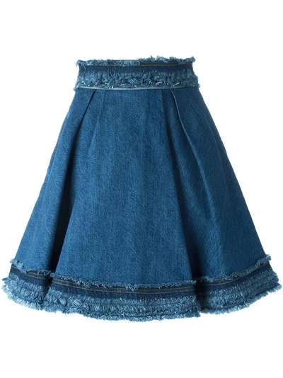 Shop Alexander Mcqueen Fringed Denim Skirt - Blue