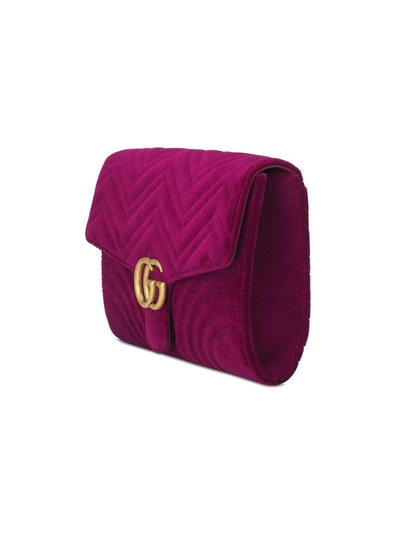 Shop Gucci Gg Marmont Velvet Clutch - Pink