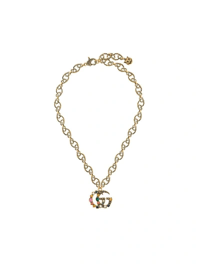 Shop Gucci Crystal Double G Necklace - Metallic