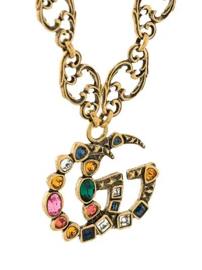 Shop Gucci Crystal Double G Necklace - Metallic