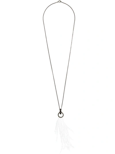 Shop Ann Demeulemeester Feather Detail Long Necklace - White