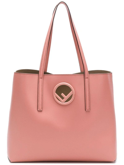 Shop Fendi Pink Logo Leather Shopper Bag