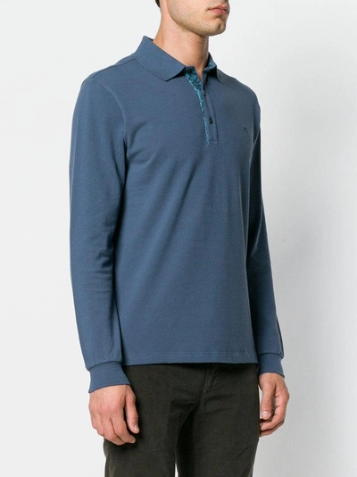 Shop Etro Logo Embroidered Polo Shirt - Blue