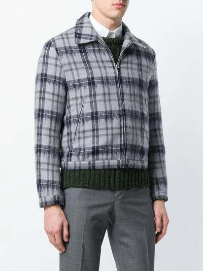 Shop Thom Browne Tartan Elastic Hem Hairy Mohair Golf Jacket In Grey
