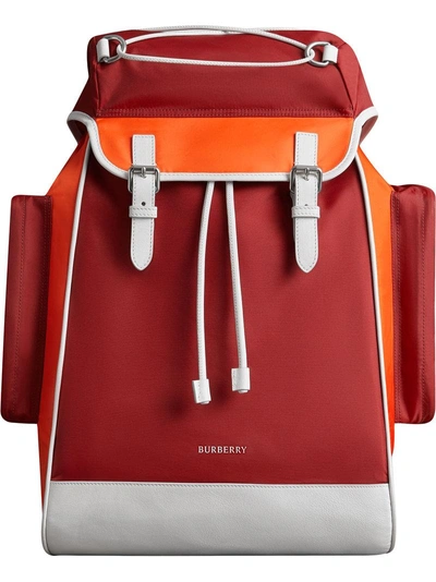 Shop Burberry Colour-block Logo Backpack - Red