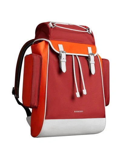 Shop Burberry Colour-block Logo Backpack - Red