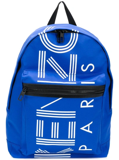 Shop Kenzo Logo Zipped Backpack In Blue