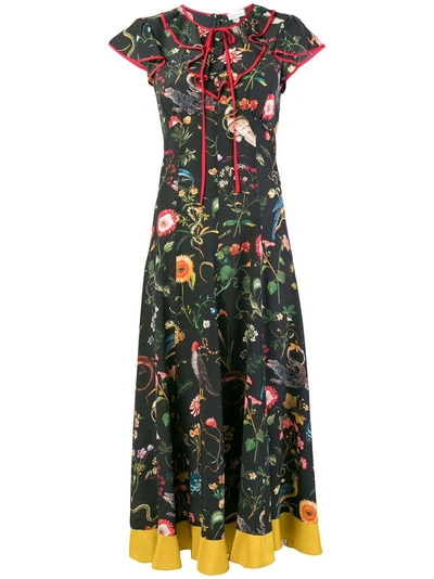 Shop Red Valentino Floral Print Flutter Dress In Black