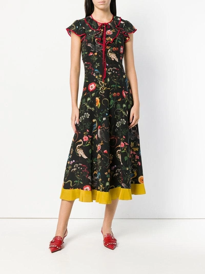 Shop Red Valentino Floral Print Flutter Dress In Black